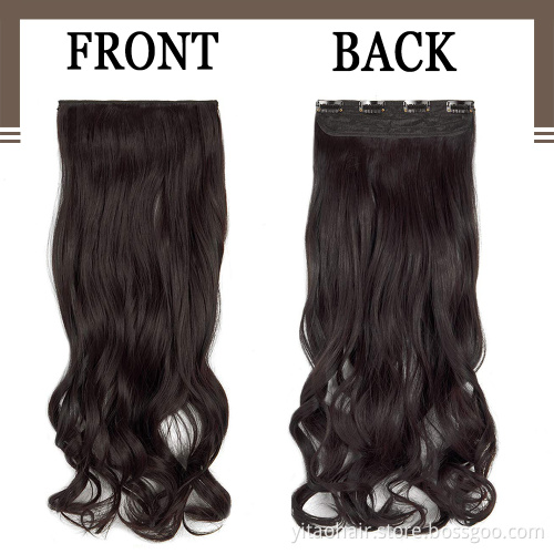 wholesale Clip in Hair Extensions brown Black Synthetic Hairpiece 20 Inch Long Wavy Curly Head Silky Soft Weft for Women